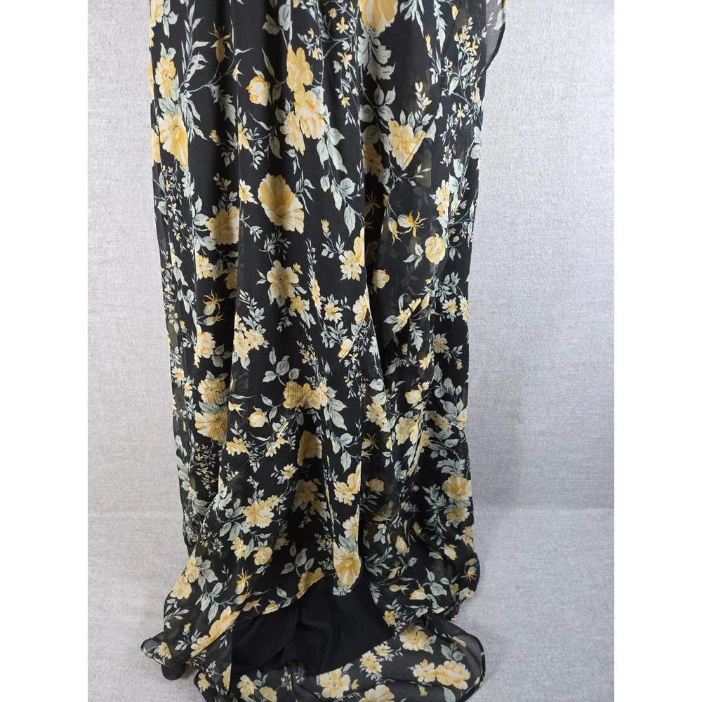Abercrombie & Fitch M Black Floral High-Low Flare Maxi Dress Boho Whimsigoth Y2K